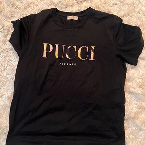 Emilio Pucci Black Tee with Multicolor Logo